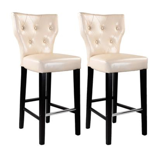 Kings Bar Height Barstool In Cream Bonded Leather; Set Of 2