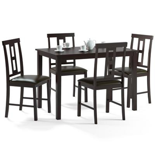 Dining Collection 5pc Dark Cocoa Dining Set With Square Back Chairs - Chocolate Black Leather