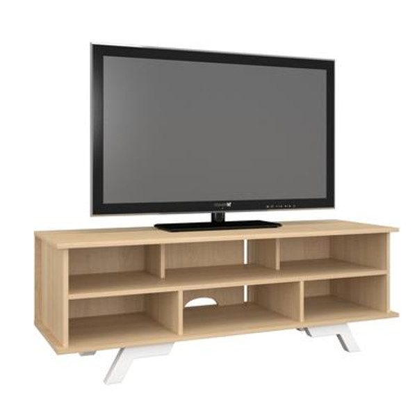 Nexera 104339 Stiletto TV stand; 54-inch; Natural Maple & White