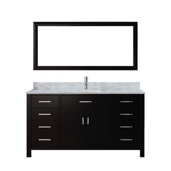 Kalize 60 Espresso / Carrera White Marble Ensemble with Mirror and Faucet