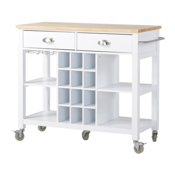 Wide Kitchen Island Cart in White