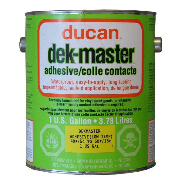 dek-master Low Temp Adhesive is a user friendly slow drying adhesive used for the cusp seasons of Spring and Fall for temperatures between 5 and 15 Celcius. It has one hour of working time