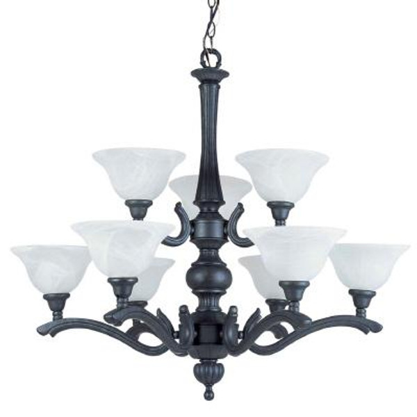 9 Light Chandelier in Ebony Black Finish