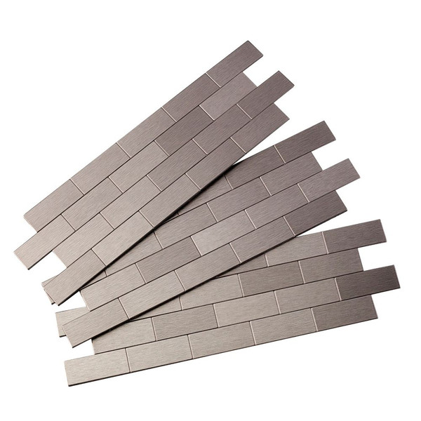 Subway Matted Peel and Stick Tiles, Brushed Stainless, 3 sections/pack