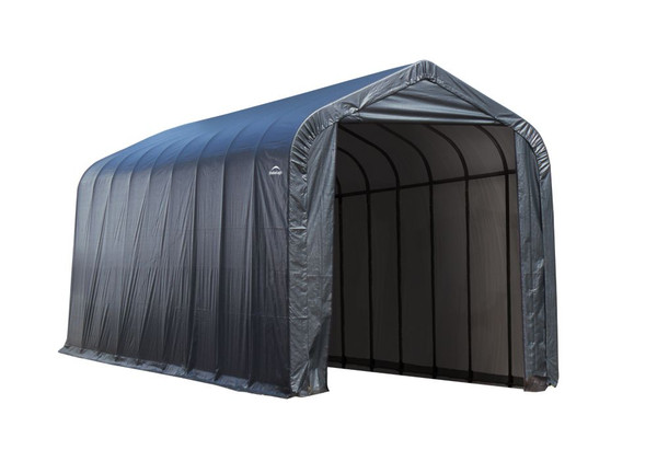 Grey Cover Peak Style Shelter - 15 Feet x 28 Feet x 12 Feet