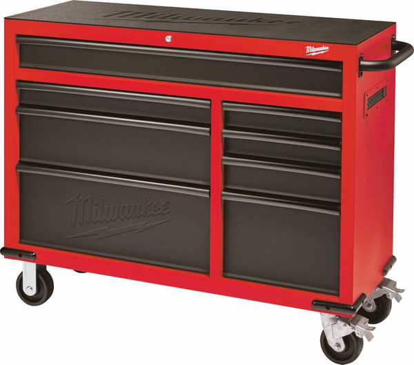 46 Inch Rolling Steel Storage Cabinet, Red And Black