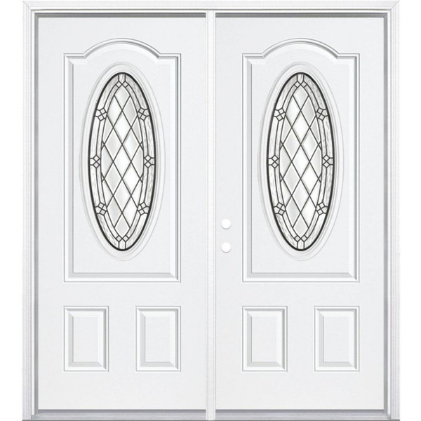 68"x80"x6 9/16" Halifax Antique Black 3/4 Oval Lite Right Hand Entry Door with Brickmould