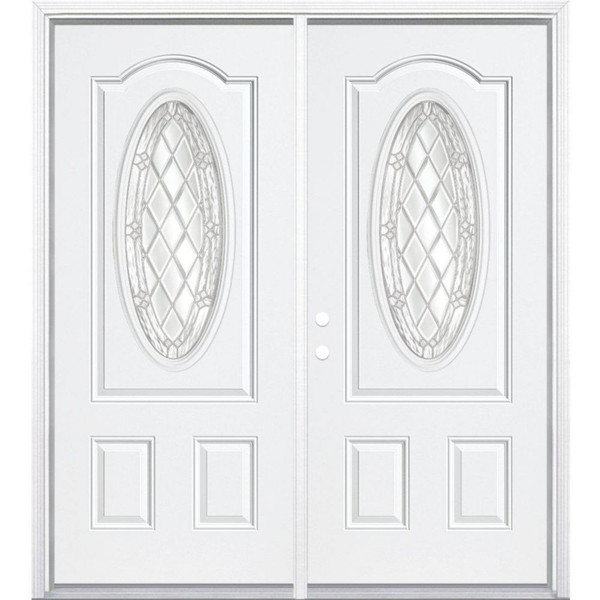 64"x80"x4 9/16" Halifax Nickel 3/4 Oval Lite Right Hand Entry Door with Brickmould