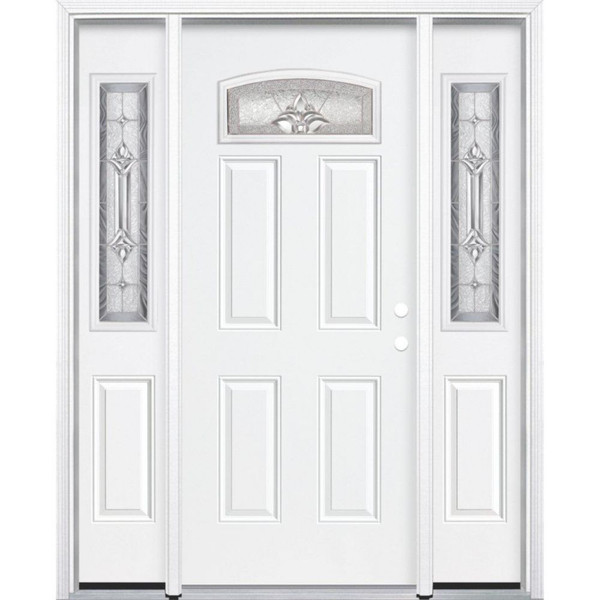 69"x80"x4 9/16" Providence Nickel Camber Fan Lite Left Hand Entry Door with Brickmould