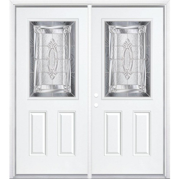 64"x80"x6 9/16" Providence Nickel Half Lite Right Hand Entry Door with Brickmould
