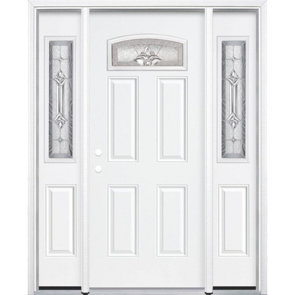69"x80"x6 9/16" Providence Nickel Camber Fan Lite Right Hand Entry Door with Brickmould