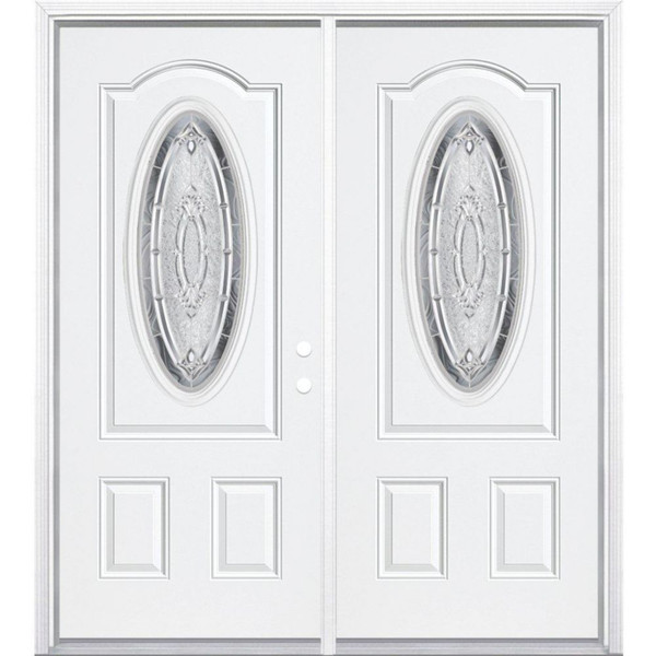 64"x80"x6 9/16" Providence Nickel 3/4 Oval Lite Left Hand Entry Door with Brickmould