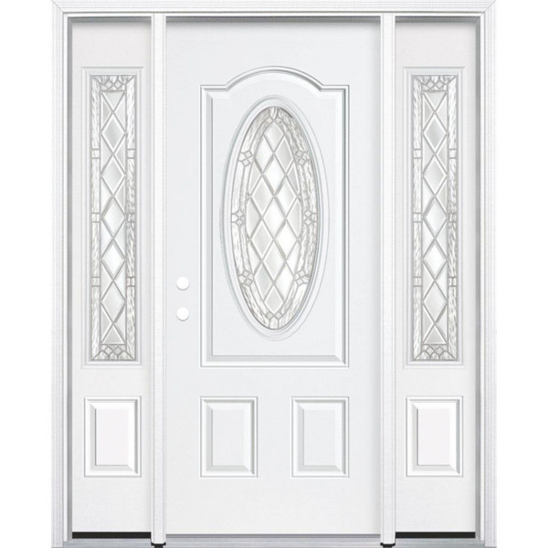 67"x80"x4 9/16" Halifax Nickel 3/4 Oval Lite Right Hand Entry Door with Brickmould