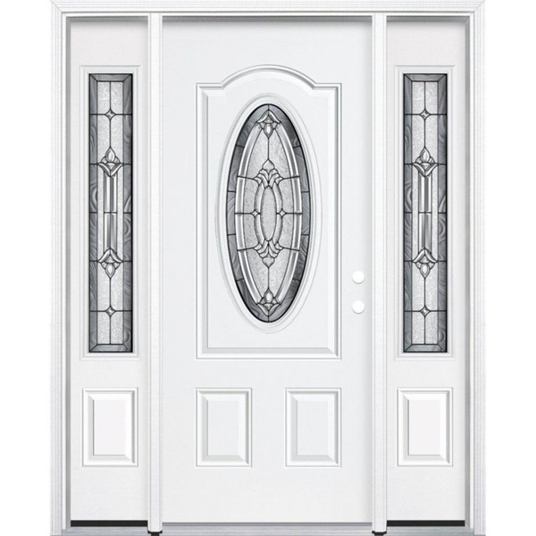 65"x80"x4 9/16" Providence Antique Black 3/4 Oval Lite Right Hand Entry Door with Brickmould