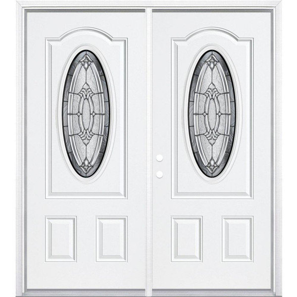 72"x80"x6 9/16" Providence Antique Black 3/4 Oval Lite Right Hand Entry Door with Brickmould