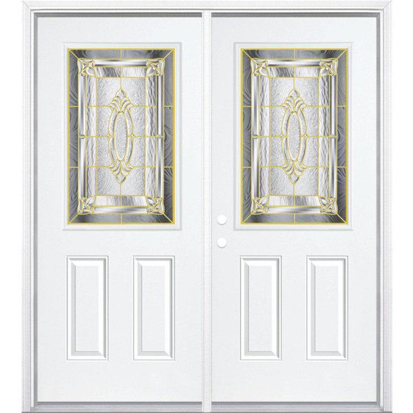 72"x80"x4 9/16" Providence Brass Half Lite Right Hand Entry Door with Brickmould