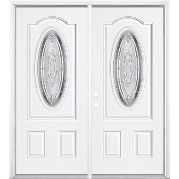 68"x80"x6 9/16" Providence Nickel 3/4 Oval Lite Right Hand Entry Door with Brickmould