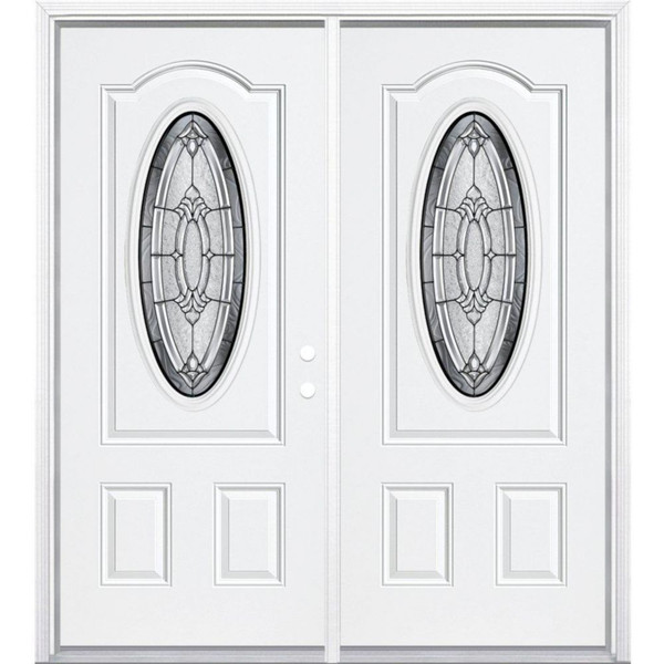 68"x80"x4 9/16" Providence Antique Black 3/4 Oval Lite Left Hand Entry Door with Brickmould