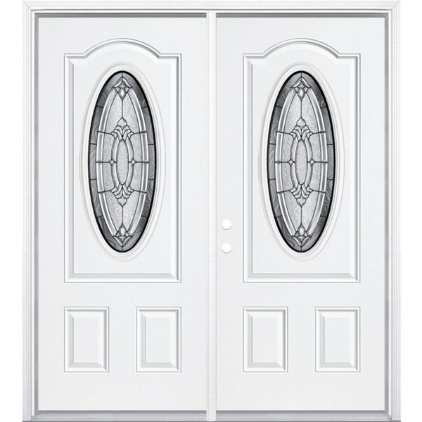 68"x80"x6 9/16" Providence Antique Black 3/4 Oval Lite Right Hand Entry Door with Brickmould