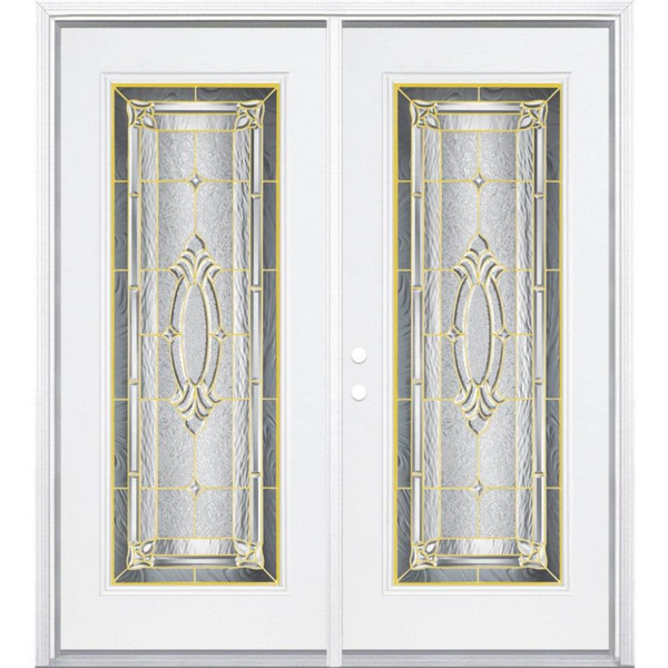 72"x80"x4 9/16" Providence Brass Full Lite Right Hand Entry Door with Brickmould