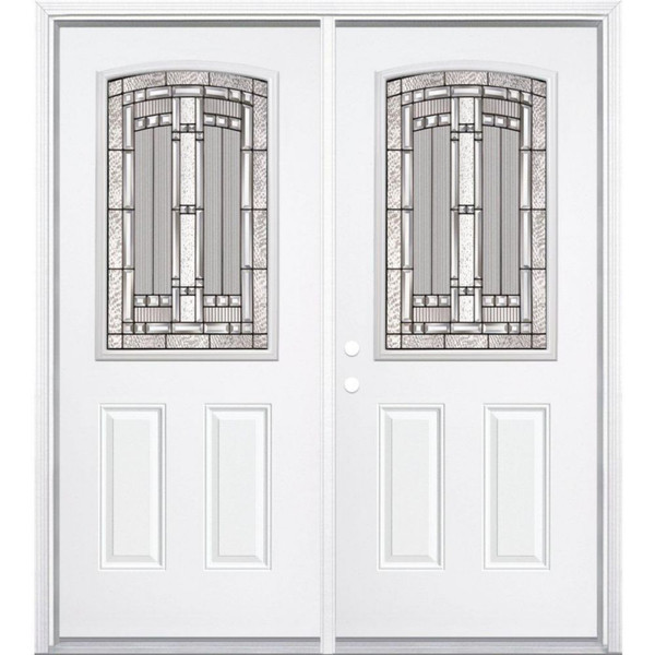 72"x80"x4 9/16" Elmhurst Antique Black Camber Half Lite Right Hand Entry Door with Brickmould