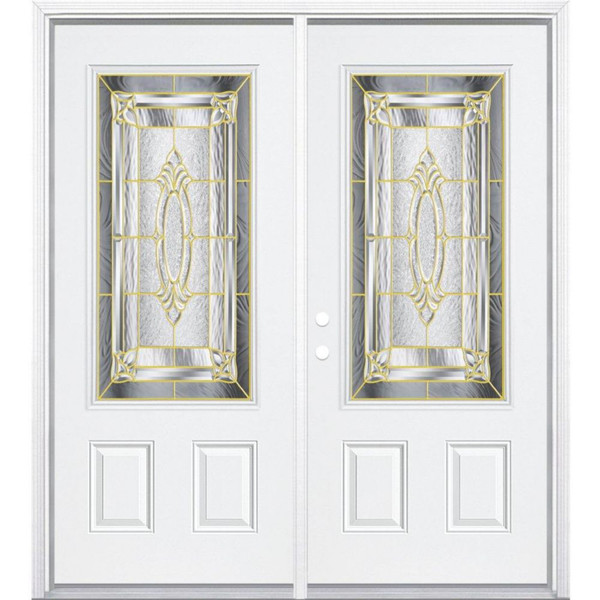 68"x80"x4 9/16" Providence Brass 3/4 Lite Right Hand Entry Door with Brickmould