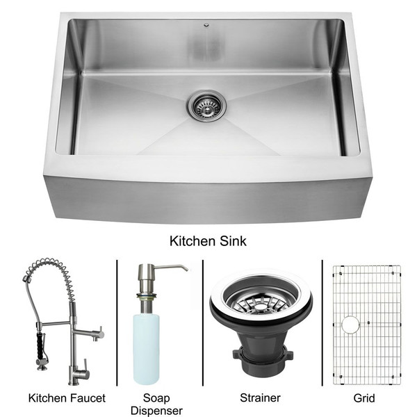 Stainless Steel Farmhouse Kitchen Sink Faucet Grid Strainer and Dispenser