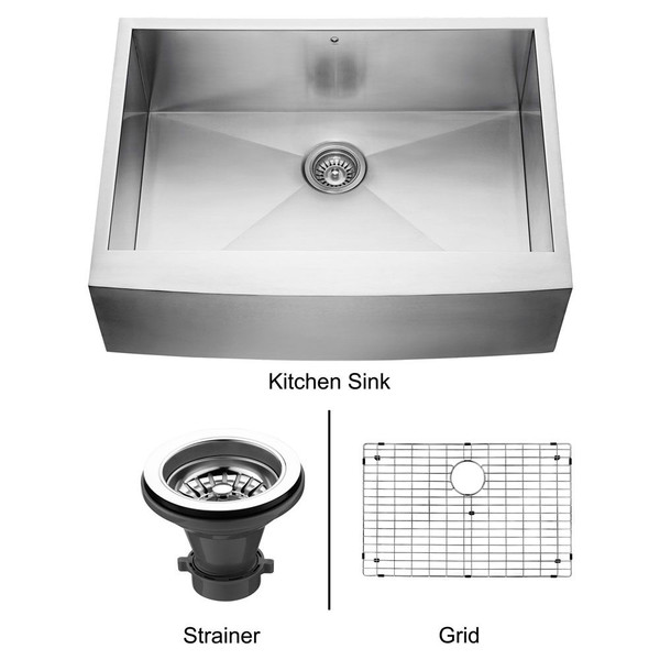 Stainless Steel Farmhouse Kitchen Sink Grid and Strainer 16 gauge 30 Inch