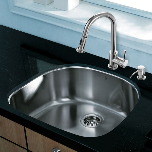 Stainless Steel All in One Undermount Kitchen Sink and Chrome Faucet Set 24 Inch