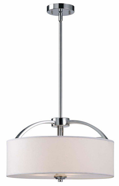 MILANO 3 Light Chrome Chandelier, White Fabric Shade With Frosted Glass