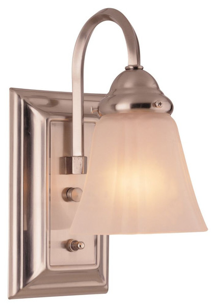 1-Light Square Back Plate Bath Fixture with On/Off Switch, Frosted Glass, Brushed Nickel Finish