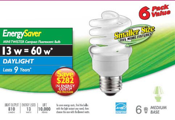 CFL 13W = 60W Mini Twister Daylight (6500K) - Case of 24 Bulbs