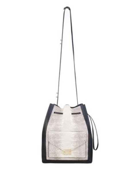 Loeffler Randall Snakeskin Leather Drawstring Bag - BLACK/CREAM