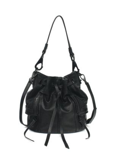 She + Lo Drawstring Leather Bucket Bag - BLACK