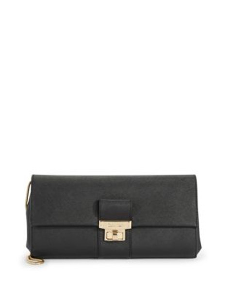 Calvin Klein Saffiano Leather Clutch Bag - BLACK/GOLD