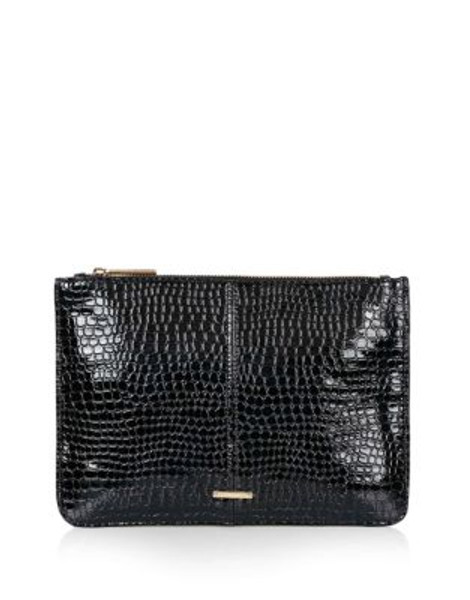 Topshop Croc-Effect Zip Top Clutch - BLACK