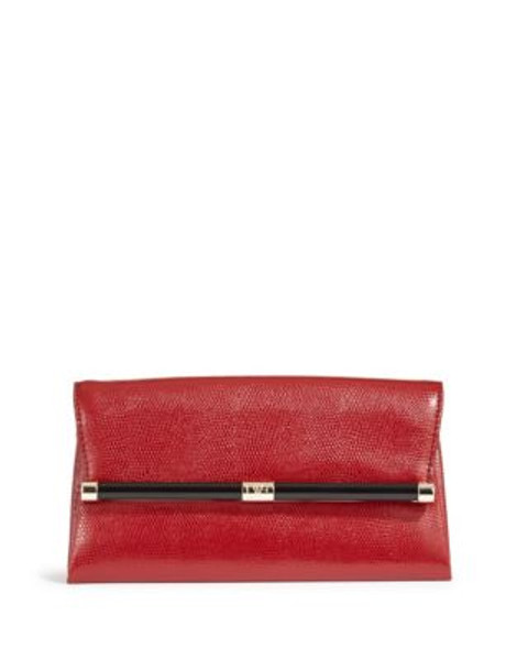 Diane Von Furstenberg Embossed Leather Envelope Clutch - RED