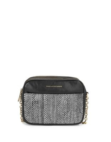 Diane Von Furstenberg Double-Zip Leather Crossbody - BLACK/WHITE