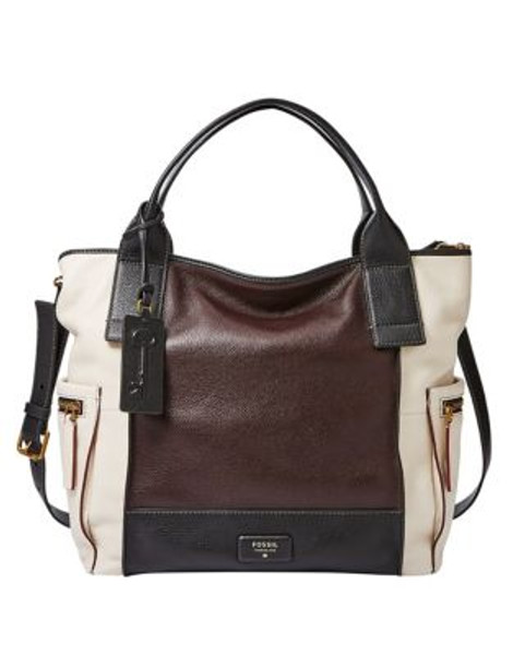 Fossil Emerson Colourblock Leather Satchel - WINTER WHITE