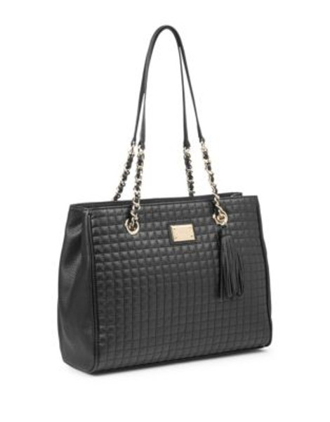 Calvin Klein Quilted Leather Tote - BLACK/GOLD