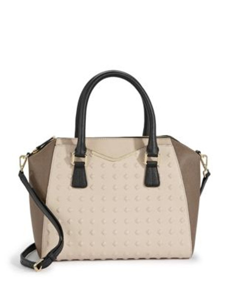 Calvin Klein Debossed Studs Leather Satchel - WHEAT