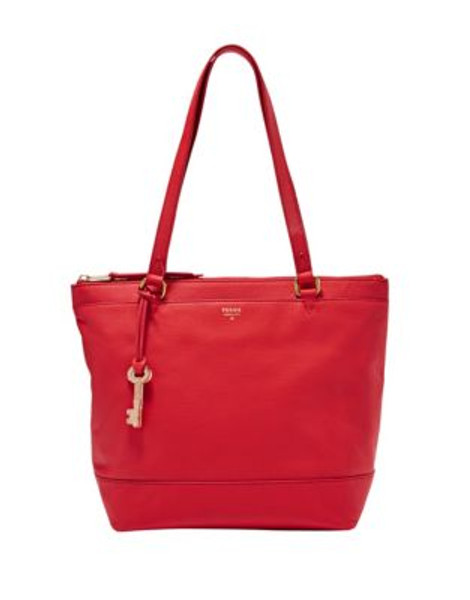 Fossil Leather Shopper Tote - RED