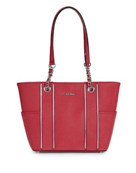 Calvin Klein Key Items Leather Tote - RED/SILVER