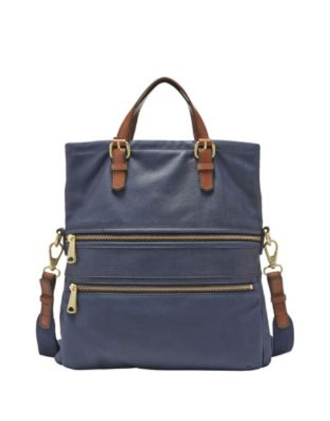 Fossil Explorer Leather Foldover Tote - MIDNIGHT NAVY