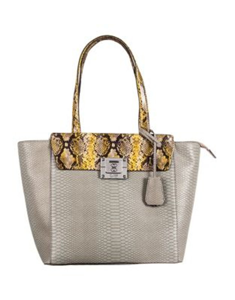 Guess Angela Snake-Embossed Tote Bag - CHESTNUT