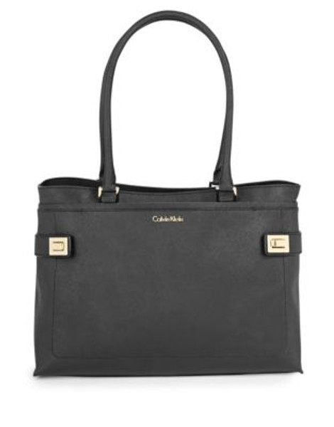 Calvin Klein Saffiano Tote Handbag - BLACK/GOLD