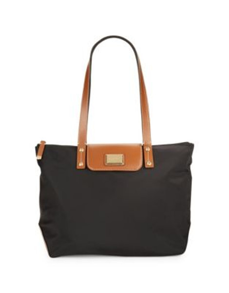 Calvin Klein Faux Leather-Accented Nylon Tote - BLACK/GOLD