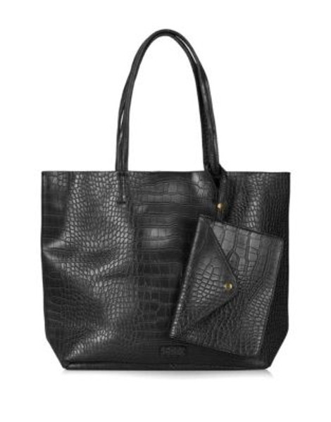 Topshop Faux Crocodile Skin Shopper Bag - BLACK