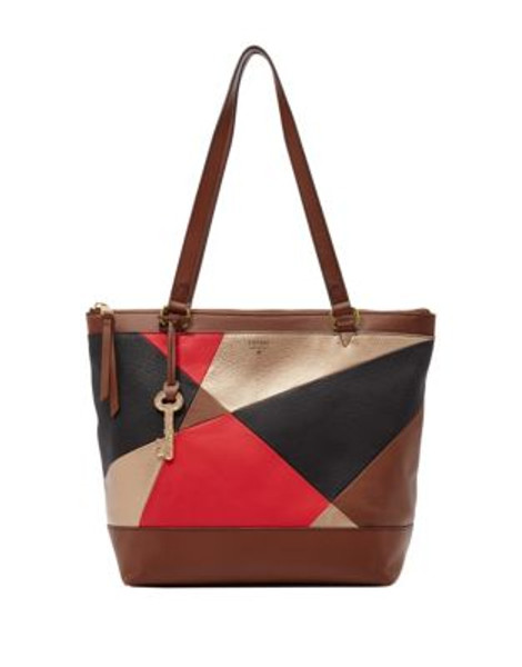 Fossil Angled Colourblock Leather Shopper Tote - PATCHWORK