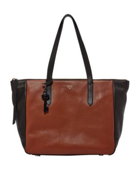 Fossil Sydney Leather Shopper Tote - BLACK/BROWN